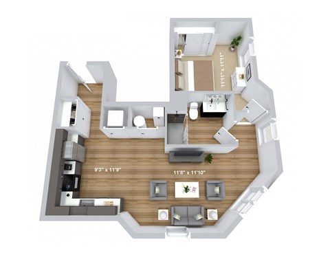 a234 floor plan  1 bedroom with 2 baths  1195 square feet